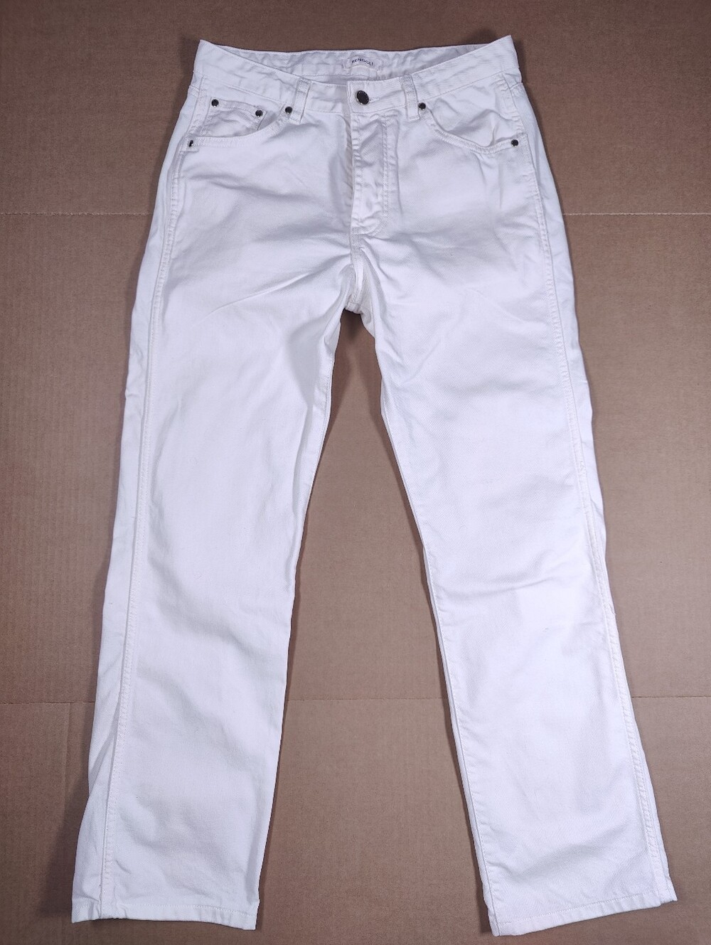 Renggli White Button Fly Cotton Straight Leg Denim Jeans Size 28 (30Wx29L)